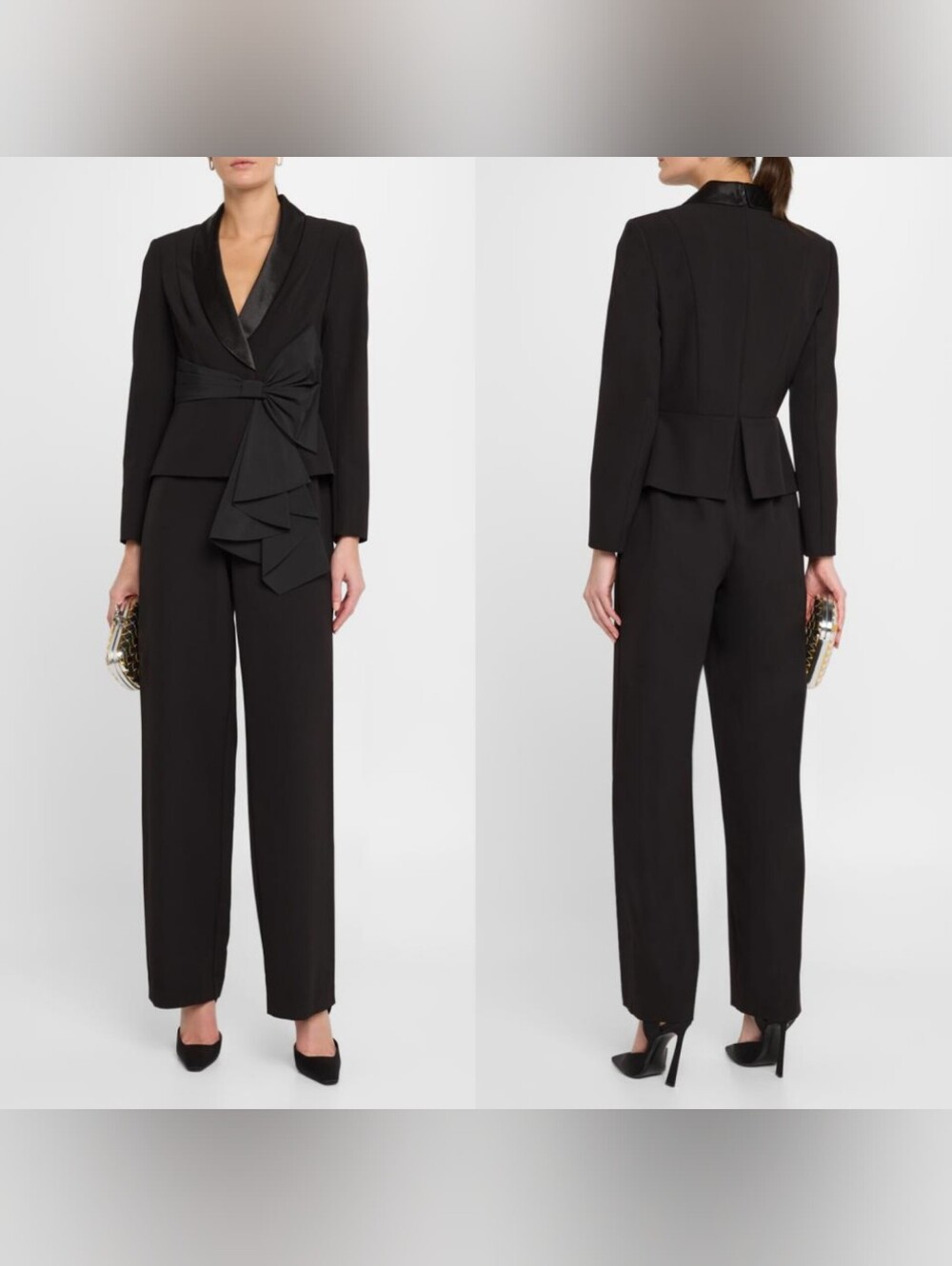 Aidan Mattox Black Straight-Leg Bow Stretch Crepe Jumpsuit 6 Wedding Formal